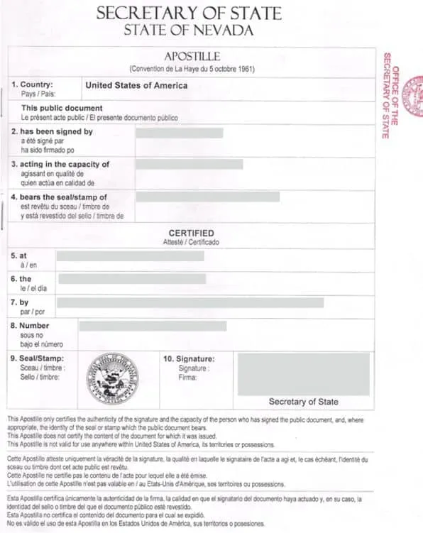 Apostilla-eeuu Apostilla de Haya de un certificado de los Estados Unidos de América